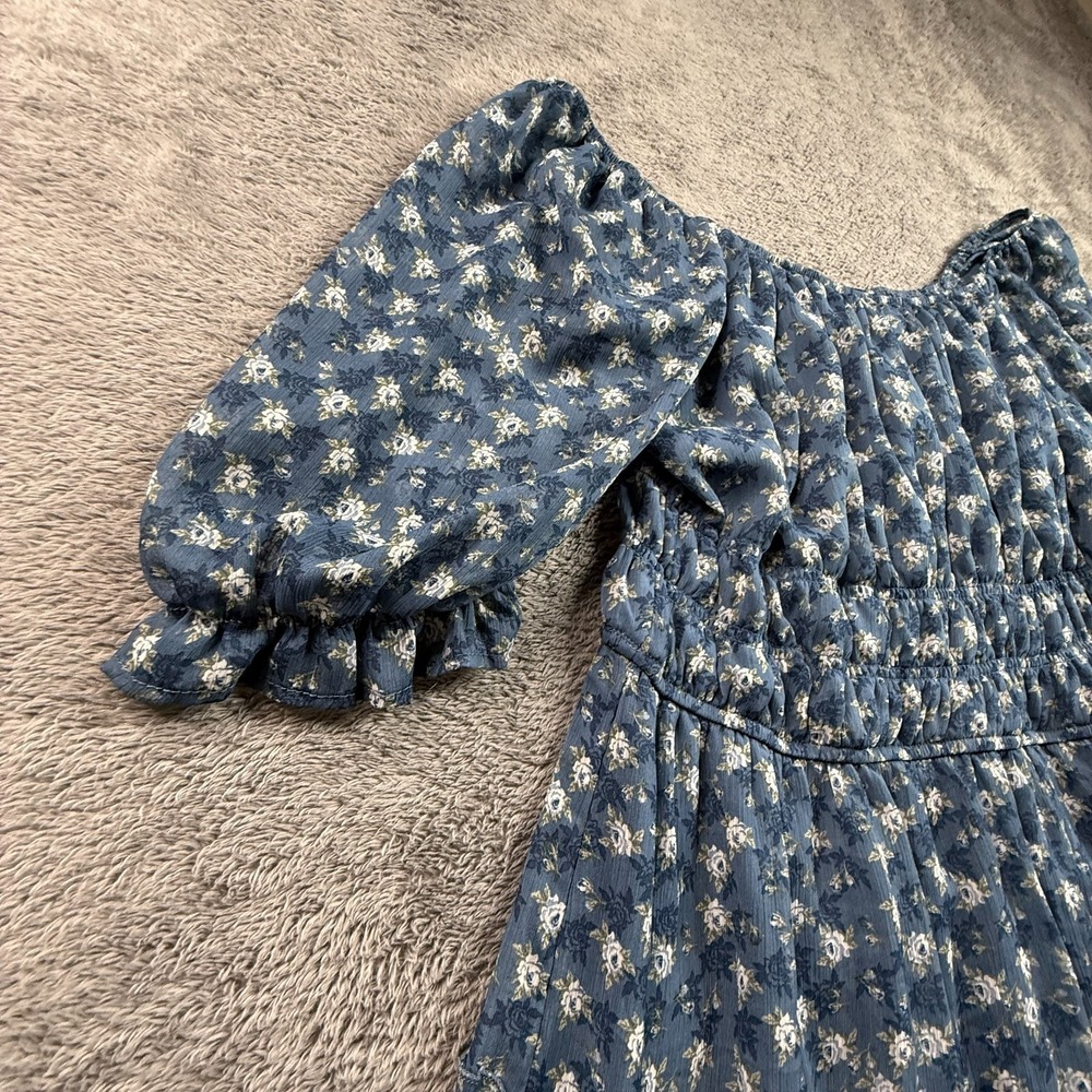 Trixxi Women 1X Off Shoulder Dress Blue Floral Cottagecore Peasant Boho Ruffle - Picture 7 of 8